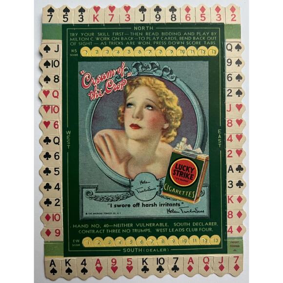 Unused 1930’s Lucky Strike Bridge Card Game Jean Harlow! Hollywood, Tobacco - Picture 4 of 6